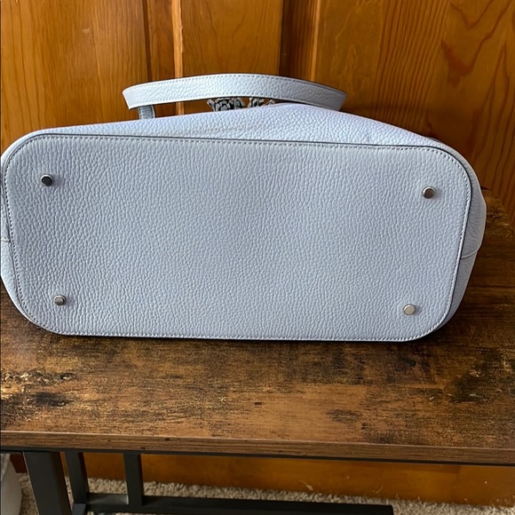 Kate Spade Pebbled Leather Tote Bag Tassels Muted Blue Zip Top Tote - Picture 9 of 14